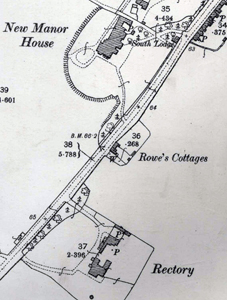 The position of Rowe's Cottages in 1901